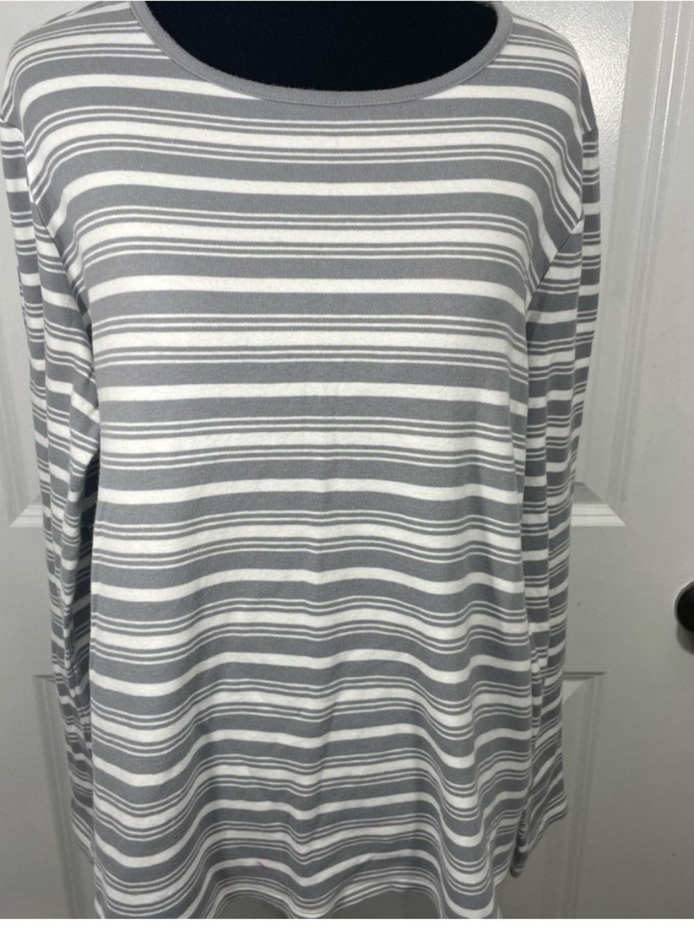 Kim Rogers Striped Long-Sleeve Casual Women’s Top - Gray & White Size XXL CB-112